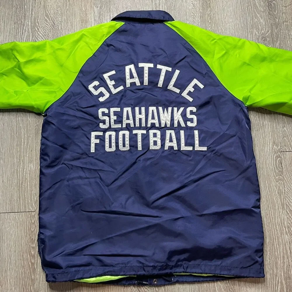 Seattle Seahawks Starter Jacket Satin Color Rush Bomber Lined Button Up Vtg L